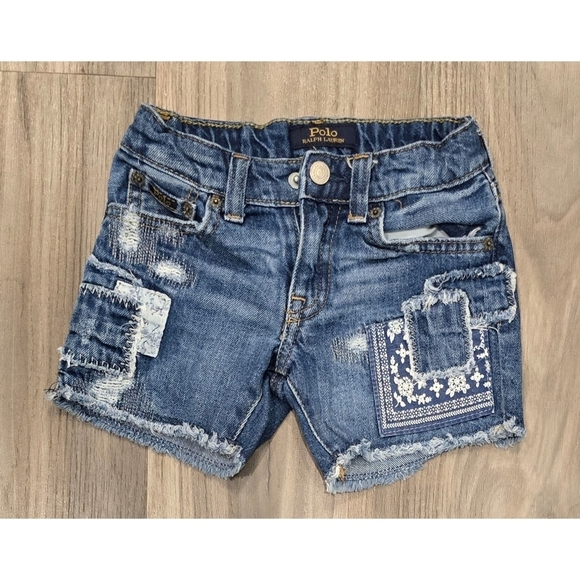 Polo Ralph Lauren Girls Distressed Patchwork Denim Shorts - Size 4T - Picture 1 of 8